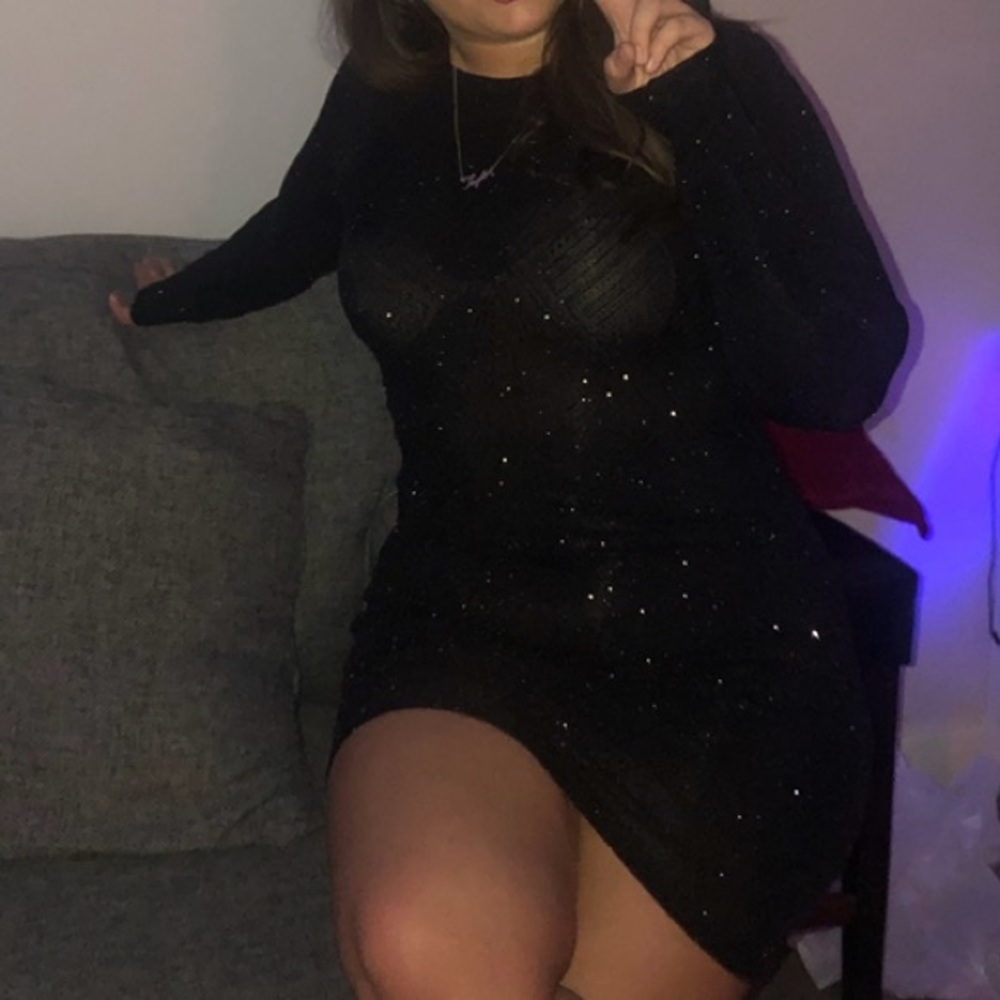 Open Back Sheer Black Sparkle Dress